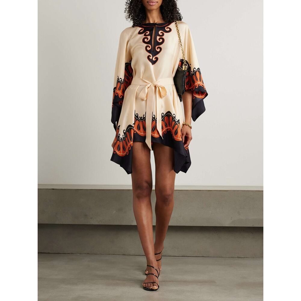 La DoubleJ x Mother Malibu Silk Twill Mini Dress Pacific Placée Print Size L NWT